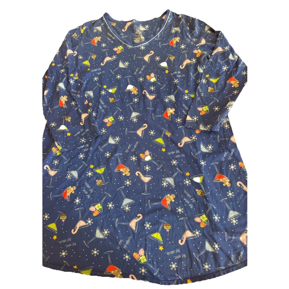 Nick & Nora Nightgown Womens Sleep Shirt Christmas Holiday Martini XL 2X FLAW